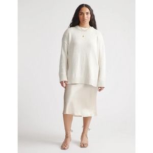 Cotton Linen Oversized Crewneck Sweater Large Ivory NWT